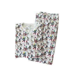 Hart + Land Pima Cotton Winter Holiday Penguins Christmas Pajama‎ Set Large